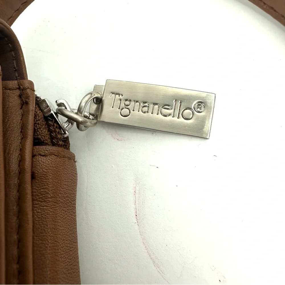 Tignanello Crossbody Wallet Brown‎ Tan Organizer Travel Handbag Purse NEW